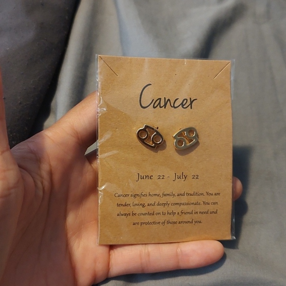 Gold Cancer Zodiac Stud Earrings
